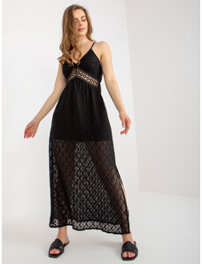 Fashionhunters Black openwork dress with slit OCH BELLA