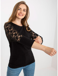 Fashionhunters Black blouse with lace and 3/4 sleeves from Havana RUE PARIS