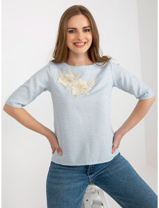 Fashionhunters Light blue lady's formal blouse with lace
