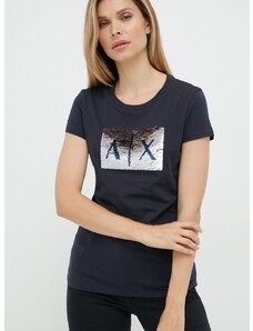 Armani Exchange pamut póló sötétkék