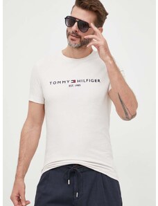 Tommy Hilfiger pamut póló bézs, férfi, nyomott mintás