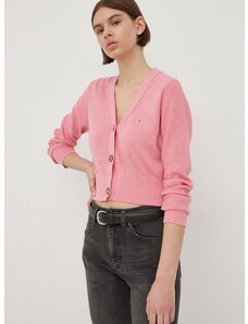 Tommy Jeans vászon kardigán rózsaszín, női, könnyű
