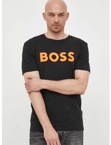 Boss Orange BOSS pamut póló BOSS CASUAL fekete, férfi, nyomott mintás