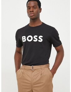 Boss Orange BOSS pamut póló BOSS CASUAL fekete, férfi, nyomott mintás