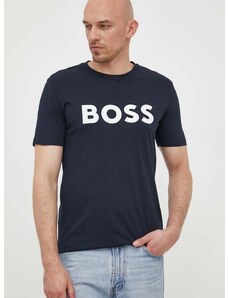Boss Orange BOSS pamut póló BOSS CASUAL sötétkék, férfi, nyomott mintás