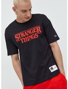 Champion pamut póló Xstranger Things fekete, nyomott mintás