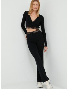 Calvin Klein Jeans nadrág női, fekete, magas derekú trapéz