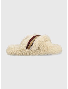 Tommy Hilfiger papucs Sherpa Fur Home Slippers Straps bézs