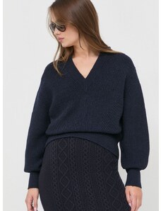 BOSS gyapjúkeverék pulóver női, sötétkék