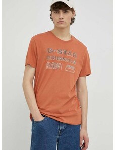 G-Star Raw pamut póló narancssárga, nyomott mintás
