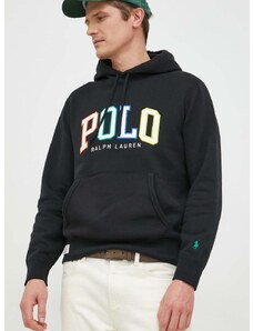 Polo Ralph Lauren felső fekete, férfi, nyomott mintás, kapucnis
