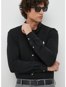 Polo Ralph Lauren pamut ing férfi, legombolt galléros, fekete, regular