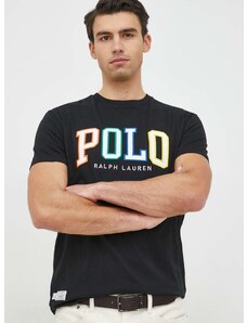 Polo Ralph Lauren pamut póló fekete, nyomott mintás