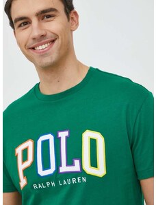 Polo Ralph Lauren pamut póló zöld, nyomott mintás