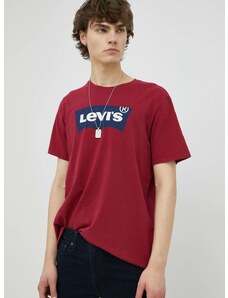 Levi's pamut póló bordó, nyomott mintás