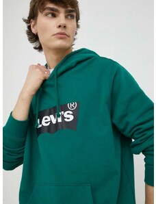 Levi's pamut melegítőfelső zöld, férfi, nyomott mintás, kapucnis