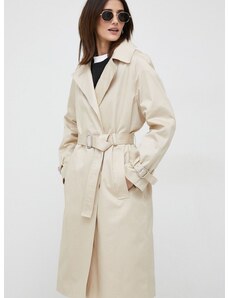 Calvin Klein pamut kabát bézs, átmeneti, kétsoros gombolású