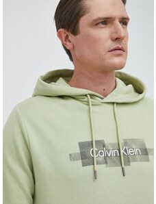 Calvin Klein pamut melegítőfelső zöld, férfi, nyomott mintás, kapucnis