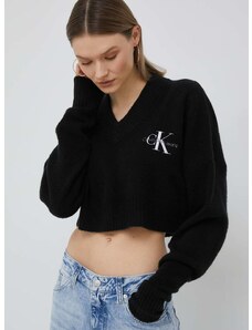Calvin Klein Jeans gyapjúkeverék pulóver női, fekete