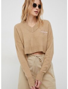 Calvin Klein Jeans gyapjúkeverék pulóver női, bézs