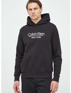 Calvin Klein pamut melegítőfelső fekete, férfi, mintás, kapucnis