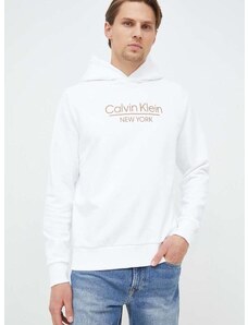 Calvin Klein pamut melegítőfelső fehér, férfi, mintás, kapucnis