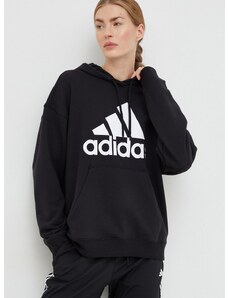 Adidas pamut melegítőfelső fekete, női, nyomott mintás, kapucnis
