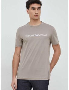 Emporio Armani pamut póló bézs, nyomott mintás