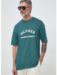 Tommy Hilfiger t-shirt x Shawn Mandes türkiz, férfi, nyomott mintás