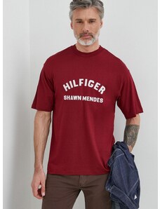 Tommy Hilfiger t-shirt x Shawn Mandes bordó, férfi, nyomott mintás