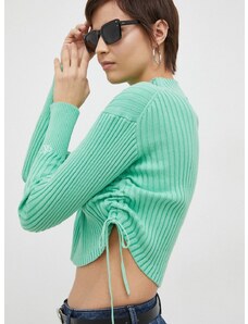 Calvin Klein Jeans pamut pulóver könnyű, zöld, félgarbó nyakú