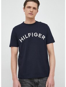 Tommy Hilfiger pamut póló sötétkék, mintás