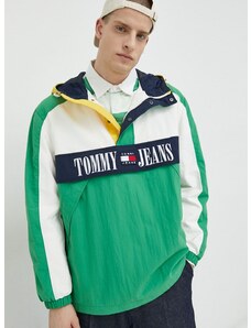 Tommy Jeans rövid kabát férfi, zöld, átmeneti, oversize