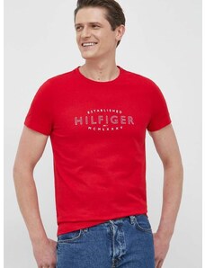Tommy Hilfiger pamut póló piros, nyomott mintás