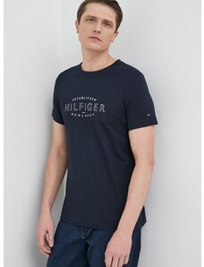 Tommy Hilfiger pamut póló sötétkék, nyomott mintás