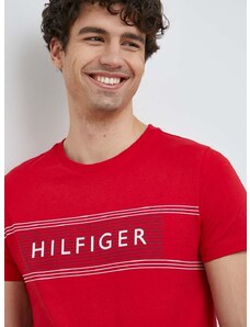 Tommy Hilfiger pamut póló piros, nyomott mintás