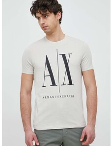 Armani Exchange pamut póló bézs, nyomott mintás