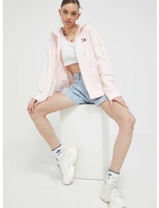 Tommy Jeans pamut melegítőfelső rózsaszín, női, sima, kapucnis