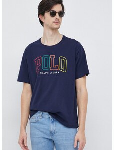 Polo Ralph Lauren pamut póló sötétkék, nyomott mintás