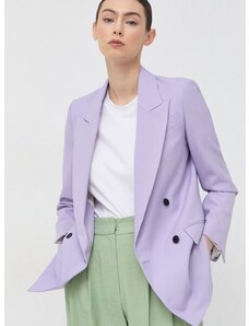 Karl Lagerfeld blézer gyapjú keverékből lila, sima, kétsoros gombolású