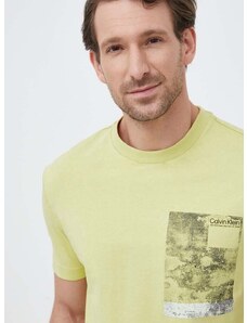 Calvin Klein pamut póló sárga, nyomott mintás