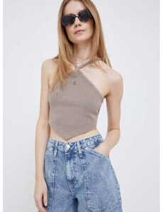 Calvin Klein Jeans pamut top "cold shoulder" fazonú, barna