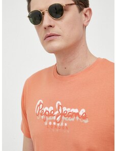 Pepe Jeans pamut póló Richme narancssárga, nyomott mintás