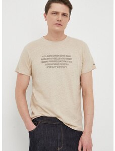 Pepe Jeans póló vászonkeverékből Ricci bézs, nyomott mintás