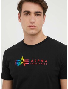 Alpha Industries pamut póló fekete, nyomott mintás