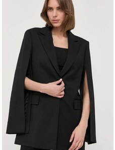 BOSS gyapjú kabát fekete, sima, egysoros gombolású
