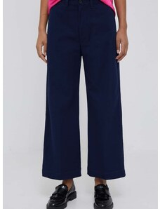 Polo Ralph Lauren nadrág női, sötétkék, magas derekú széles