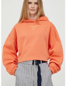 Calvin Klein Jeans felső narancssárga, női, nyomott mintás, kapucnis