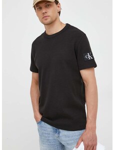 Calvin Klein Jeans pamut póló fekete, nyomott mintás