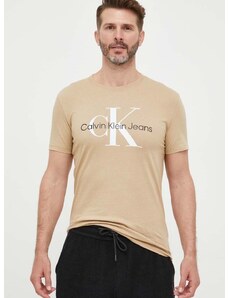 Calvin Klein Jeans pamut póló bézs, férfi, nyomott mintás